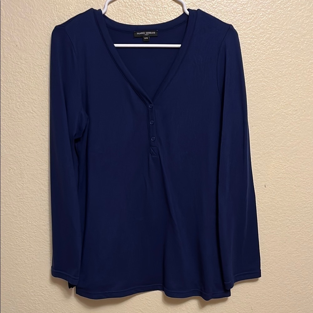 Mario Serrani Blue V-Neck Long Sleeve Blouse